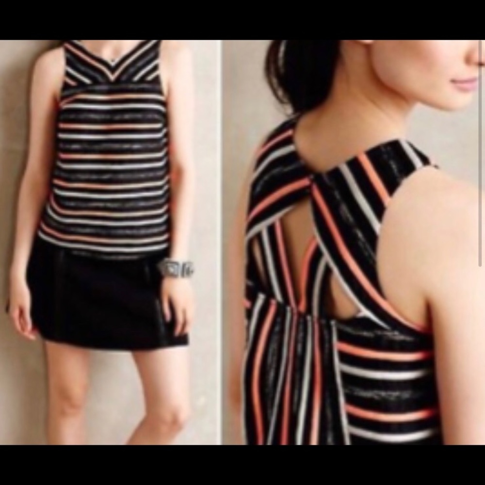 Anthropologie striped tank top with semi-open back